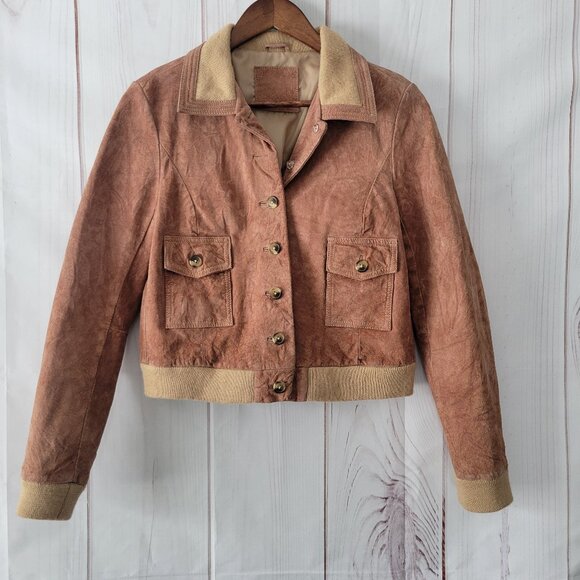 Jackets & Blazers - Vintage 70’s Suede Leather Bomber Jacket w/ Wool Waistband & Cuffs, Button, EUC